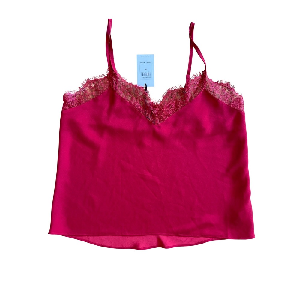 Vamp Whimsigoth 7 For All Mankind Red Lace Trim Camisole Satin V-Neck Tank Top M